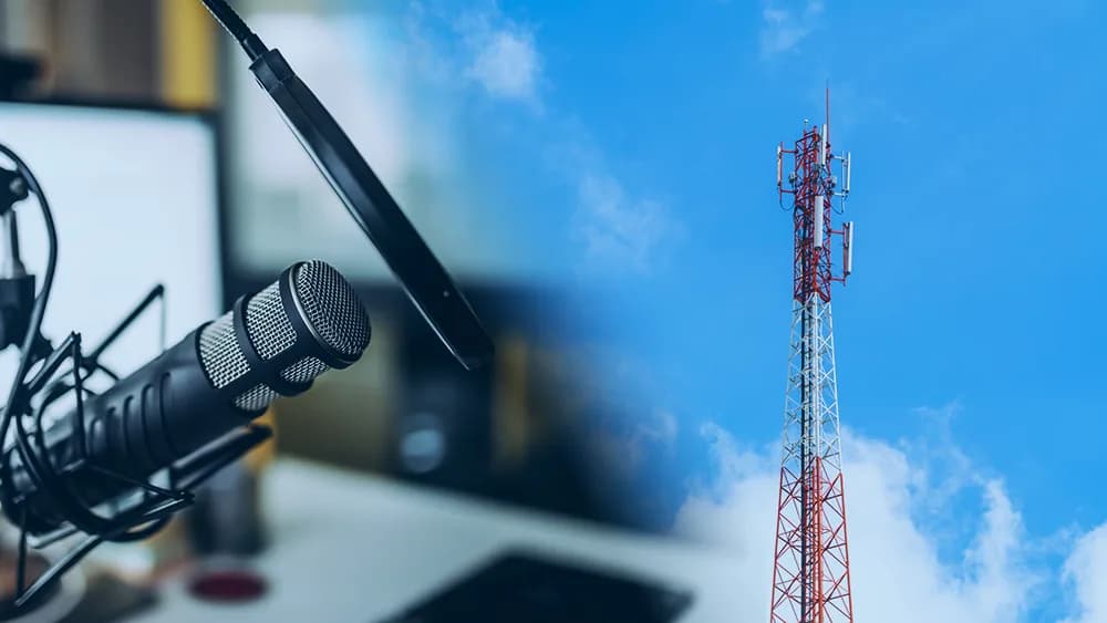 Broadcast consultancy — studio microphone and transmission tower